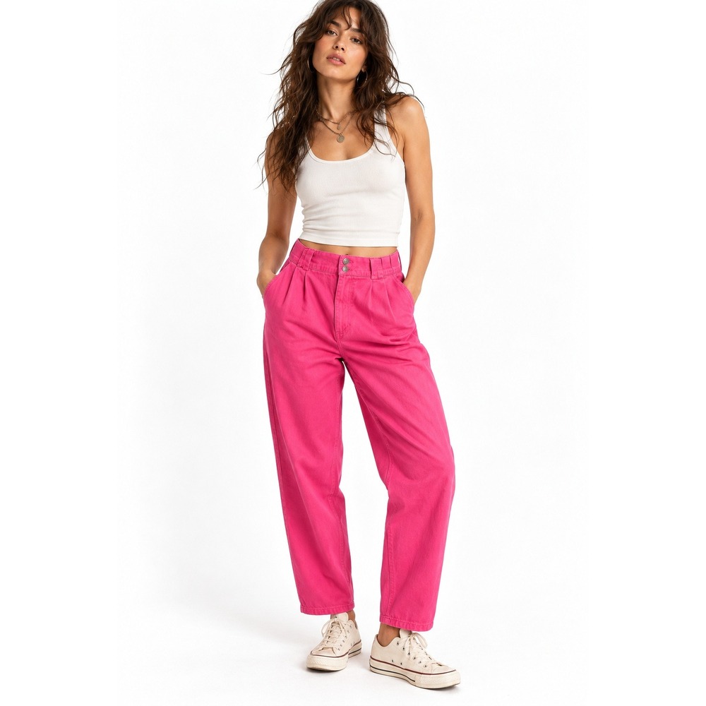 Lucy and Yak Addison Trousers Pants 30 Pink Organic Cotton High Waisted Tapered
